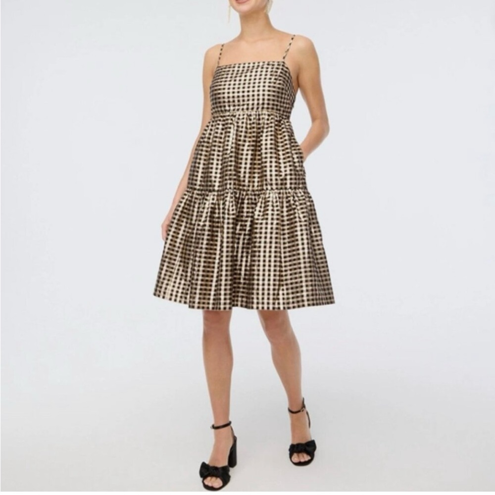 J. Crew Black and Gold Checkered Dress